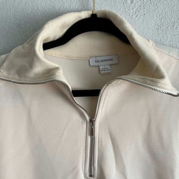 Calligraphie Woman Zip Pullover Cream Sweatshirt,Size Large - Picture 3 of 6